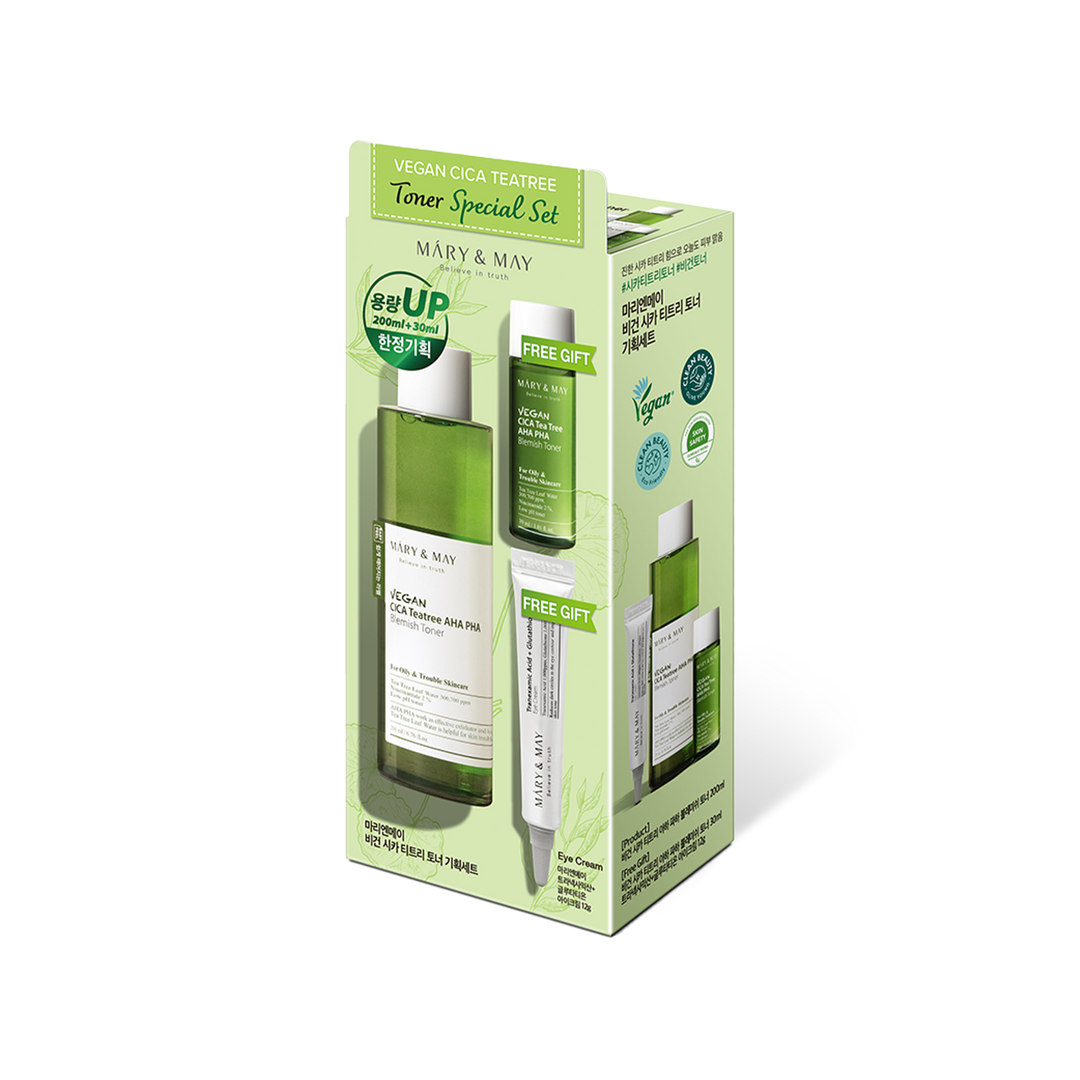 [Mary&May] Vegan CICA Tea Tree Toner Special Set (200ml+30ml+Eye cream 12g)